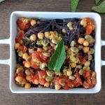 Wild rice pasta with fava beans and chickpeas