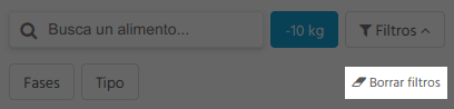 Botón para borrar todos los filtros de la Masterfood