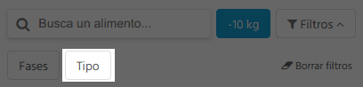 Filtro de tipo de comida de la Masterfood