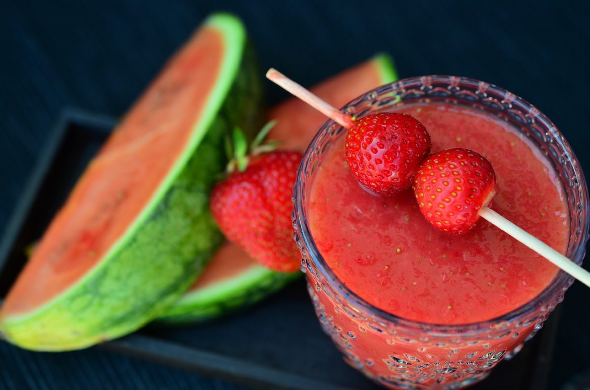 Refreshing watermelon & strawberries smoothie